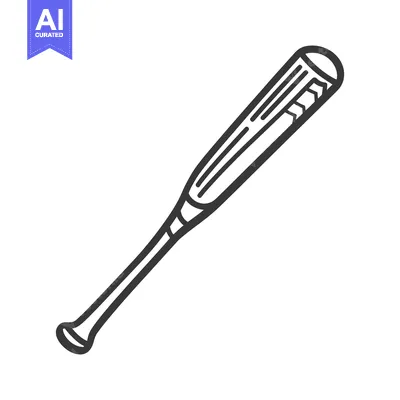 Aset desain premium: A black and white illustration of a baseball bat