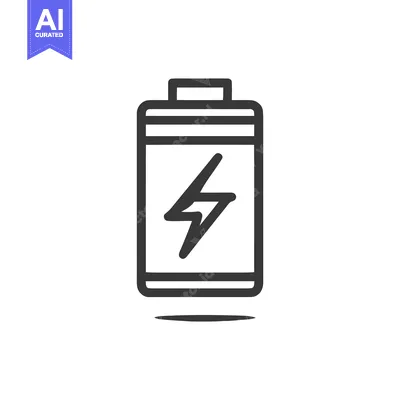 Aset desain premium: Battery Icon with Lightning Bolt, Minimalist Design, Dark Gray Outline