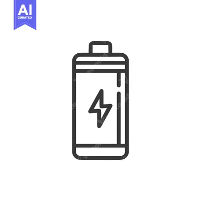 Aset desain premium: Minimalist Battery Icon with Lightning Bolt Symbol in Bold Outline Sty