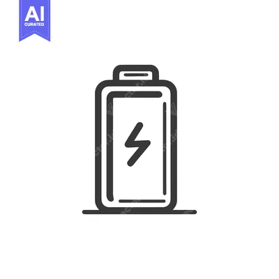 Aset desain premium: Minimalist Battery Icon with Lightning Bolt, Black Outline on White