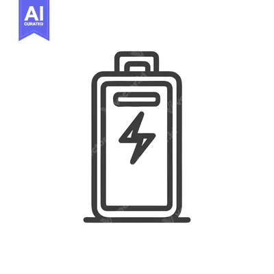 Aset desain premium: Battery Icon with Lightning Bolt, Minimalist Design on White Backgroun