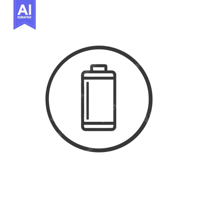Aset desain premium: Minimalist Battery Icon: Black Outline in Circle on White Background
