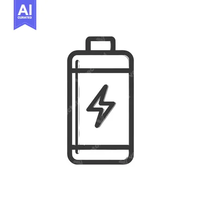 Aset desain premium: Stylized Battery Icon with Lightning Bolt, Grunge Texture, Energy Conc