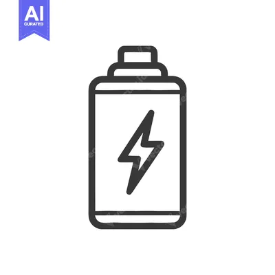 Aset premium populer: Minimalist Battery Icon with Lightning Bolt, Dark Gray Outline on Whit