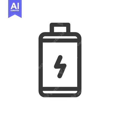 Premium design asset: Minimalist Battery Icon with Lightning Bolt, Black Outline on White Ba