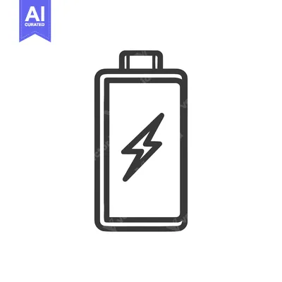 Aset premium populer: Minimalist Battery Icon with Lightning Bolt Symbol, Black Outline on W