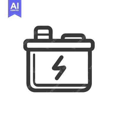 Aset desain premium: Bold Line Art: Car Battery Icon with Lightning Bolt Symbol