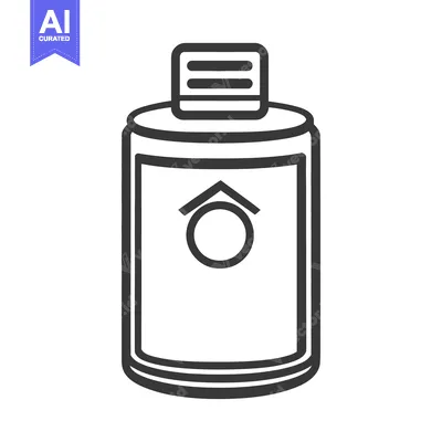 Aset desain premium: An outlined monochrome bottle with a unique cap and emblem