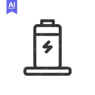 Aset desain premium: Battery Icon with Lightning Bolt Symbol, Minimalist Design on White Ba