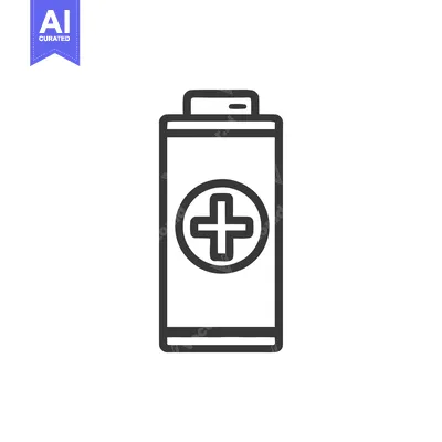 Aset premium populer: Minimalist Battery Icon with Plus Symbol, Black Outline on White
