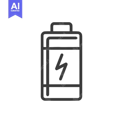 Aset premium populer: Minimalist Battery Icon with Lightning Bolt, Dark Gray Outline on Whit