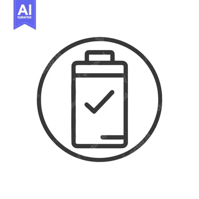 Aset premium populer: Full Battery Icon with Check Mark in Circle, Outline Style