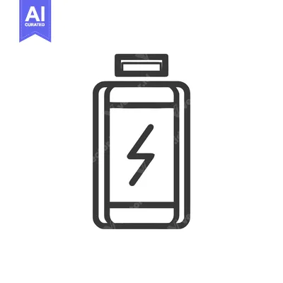 Aset desain premium: Minimalist Battery Icon with Lightning Bolt, Dark Gray Outline on Whit