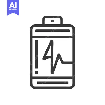 Battery Icon with Heartbeat Line, Minimalist Design on White Backgroun