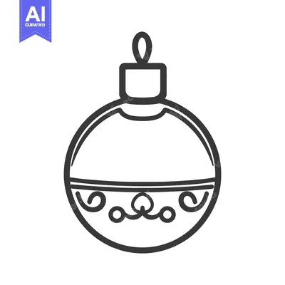Aset premium populer: Simple line drawing depicts a round decorative holiday ornament design
