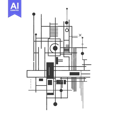 Aset premium populer: Geometric abstract graphic composition of lines and shapes on white