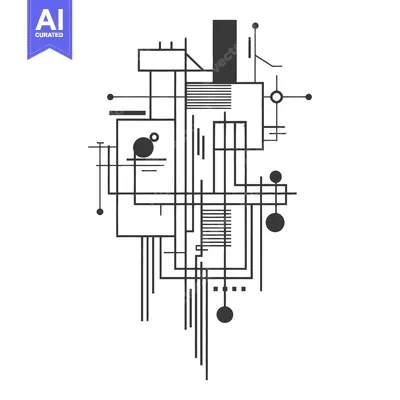 Aset premium populer: An abstract geometric design composed of lines dots and shapes