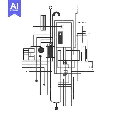 Aset premium populer: A minimalist abstract design featuring lines shapes and symbols