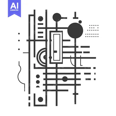 Aset desain premium: A graphic composition of geometric shapes and lines on a white backgro