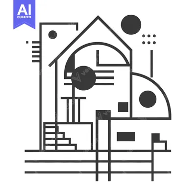 Aset desain premium: An abstract geometric composition featuring various shapes and lines