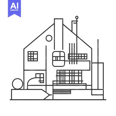 Premium design asset: Architectural minimalist house design rendered in precise black line a
