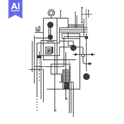 Aset premium populer: An abstract black and white geometric circuit diagram illustration