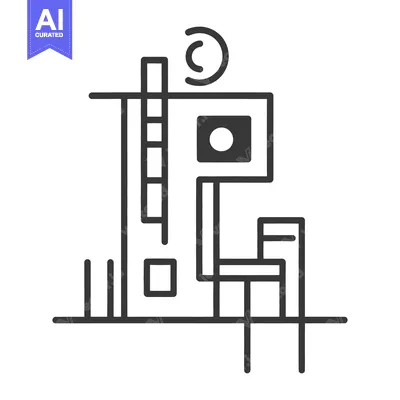 Aset premium populer: A modern architectural structure with geometric linear details is disp