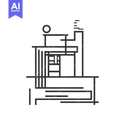 Aset premium populer: Abstract black line art of building with architectural elements