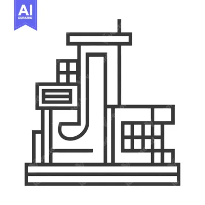 Aset premium populer: A simple monochromatic illustration depicting an industrial factory bu