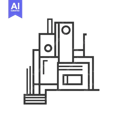 Aset desain premium: An abstract architectural structure composed of geometric shapes and l