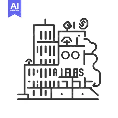 Popular premium asset: A modern stylized line drawing of a futuristic city skyline