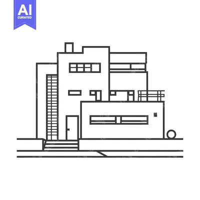 Aset desain premium: Architectural drawing of a modern house with many levels and details