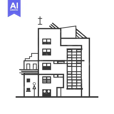 Aset premium populer: A modern architectural building drawing with a simple minimalist desig