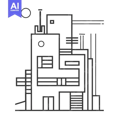 Premium design asset: A black and white geometric rendering of a building structure