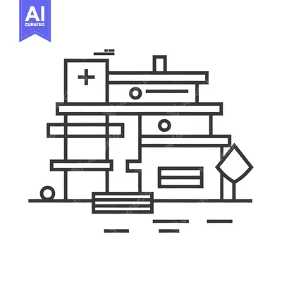 Aset desain premium: Abstract illustration depicts a minimalist medical building structure