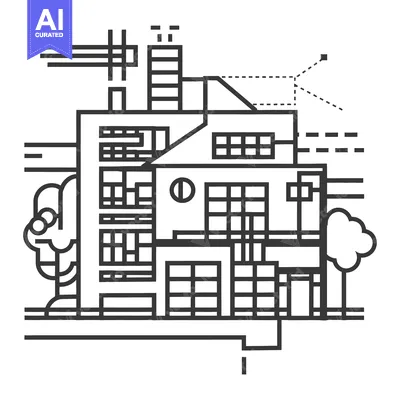 Aset desain premium: An abstract black and white illustration of a modern building