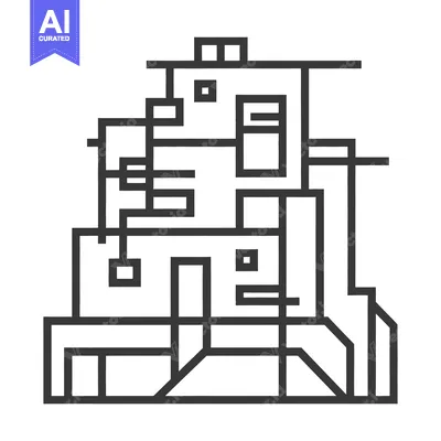 Premium design asset: An abstract architectural rendering featuring geometric shapes and lin