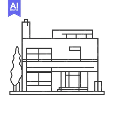 Premium design asset: A modern minimalist architectural illustration of a residential buildi