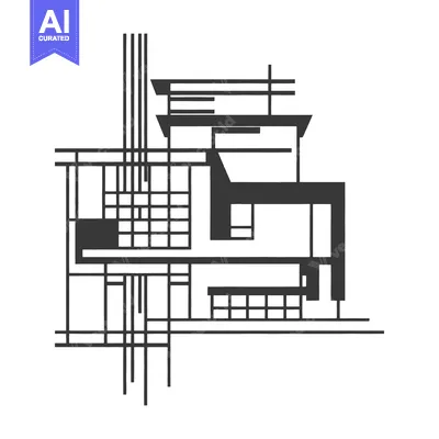 Aset desain premium: Architectural illustration depicting abstract geometric shapes in a ho