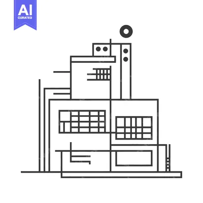 Aset premium populer: Simplified black and white linear architectural structure of a buildin