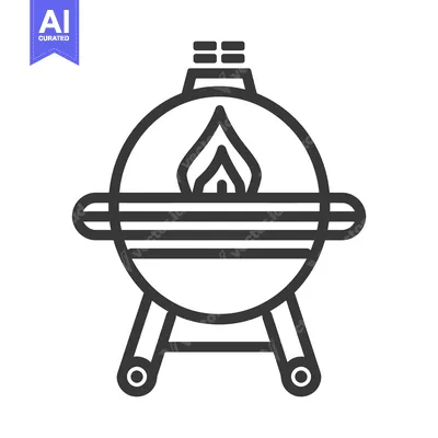 Aset premium populer: A simple black and white illustration of a barbecue grill
