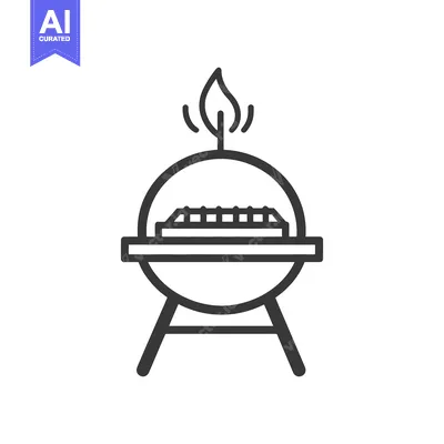 Premium design asset: A black and white illustration of a grilling device with fire