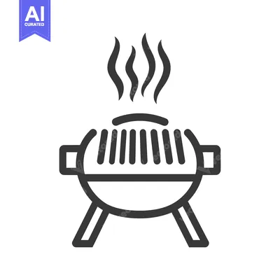 Aset premium populer: A simple line art illustration depicting a barbecue grill with steam