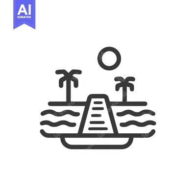 Aset desain premium: Minimalist Tropical Island Icon with Palm Trees and Sun
