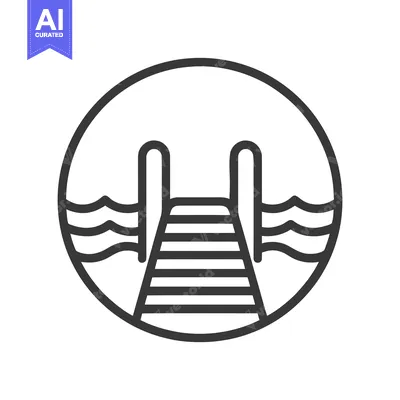 Premium design asset: Minimalist Pier Icon: Circular Frame, Water, and Boardwalk Design