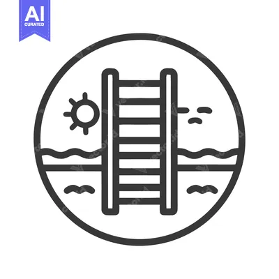 Aset premium populer: Beach Ladder Icon: Minimalist Design with Sun, Sea, and Sand in a Circ