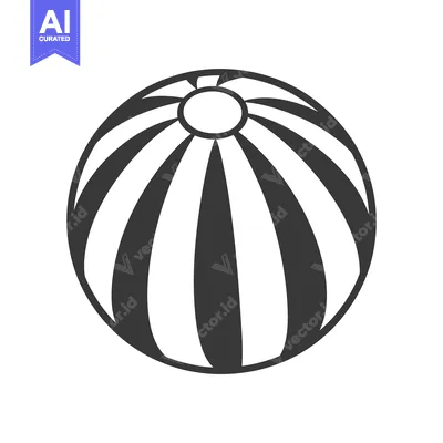 Aset desain premium: A black and white striped beach ball design is presented