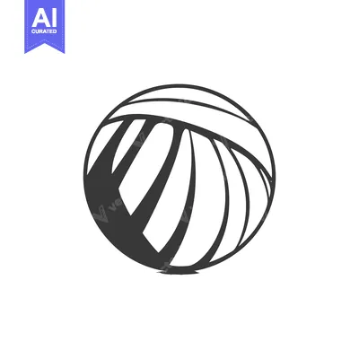 Premium design asset: A black and white graphic illustration depicts a sports volleyball