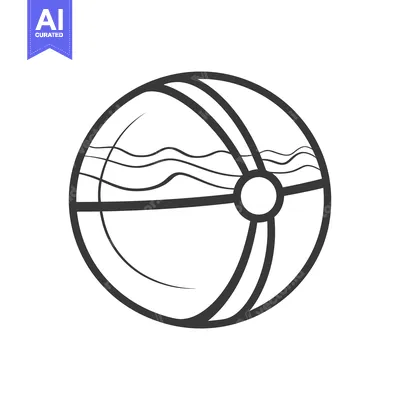 Aset desain premium: Black and white outlined beach ball with waves inside it