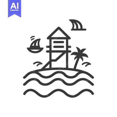 Aset premium populer: A Simple Black Line Drawing Of Seaside Lifeguard Station